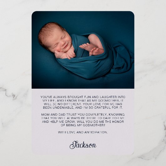 クリブ妖精の水の色の写真ゴッドマザー提案 箔招待状 (裏面)