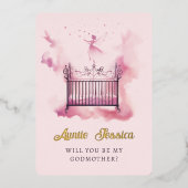 クリブ妖精の水の色の写真ゴッドマザー提案 箔招待状 (正面)