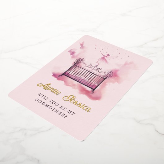 クリブ妖精の水の色の写真ゴッドマザー提案 箔招待状 (回転した状態)