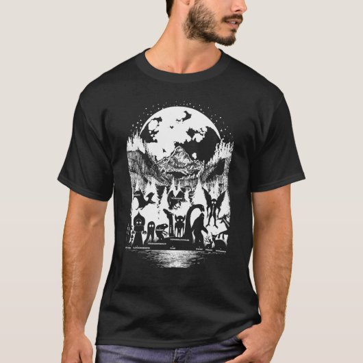 クリプティドモンスターズBigfoot Mothman Dogman Moon Crypt Tシャツ (正面)