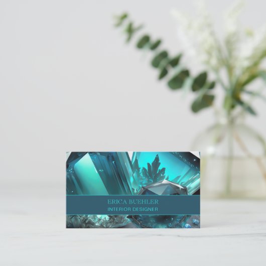 クリプトナイトカバーン抽象芸術クリスタルアクアマリンアイス 名刺 (スタンド正面)