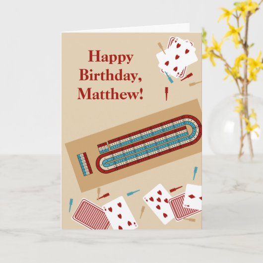 クリベッジゲームをテーマにしたカスタムメッセージ誕生日 カード (黄色い花)