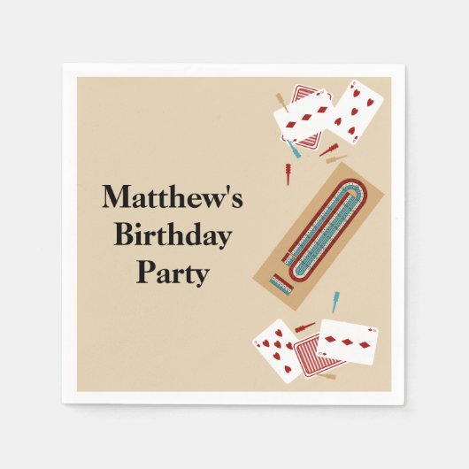 クリベッジゲームをテーマにしたパーソナライズされたパーティー スタンダードカクテルナプキン (正面)