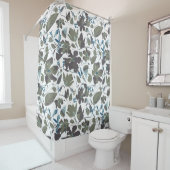 クリマチスフラワーグリーンブルー花パターン シャワーカーテン (インサイチュ)