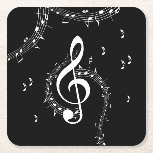 クリマティックGクレフ、 音符記号ミュージックブラック スクエアペーパーコースター (正面)
