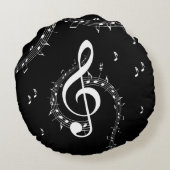 クリマティックGクレフ、 音符記号ミュージックブラック ラウンドクッション (裏面)