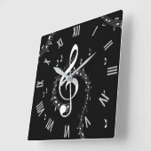 クリマティックGクレフ、 音符記号ミュージックレッド(ホワイトナンバー付) スクエア壁時計 (傾斜)