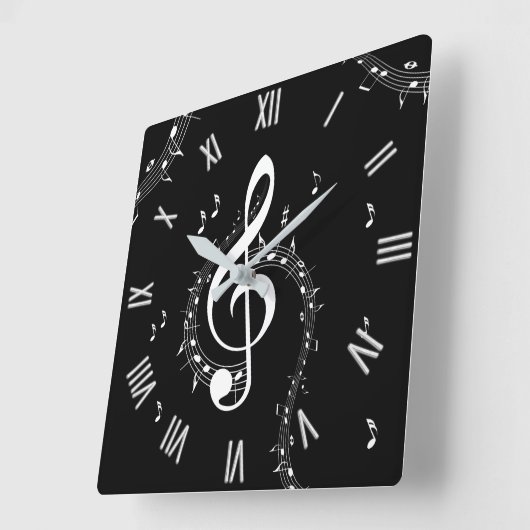 クリマティックGクレフ、 音符記号ミュージックレッド(ホワイトナンバー付) スクエア壁時計 (傾斜)