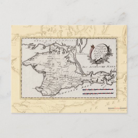 クリミア半島のアンティーク地図 ポストカード (正面)