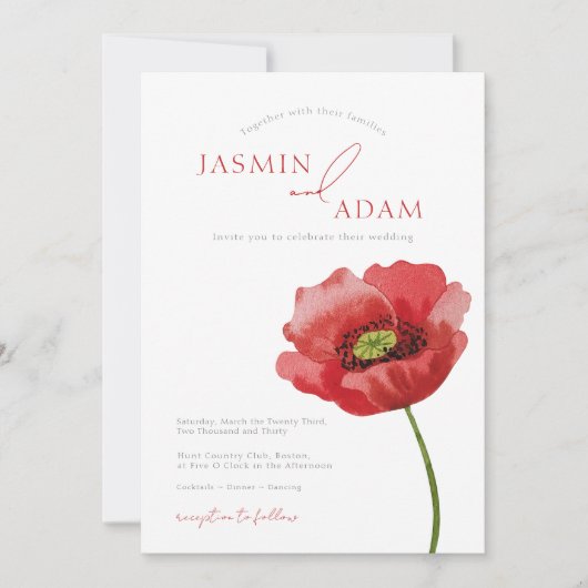 クリムエレガントンレッドポピーフローラ結婚ズ 招待状 (正面)