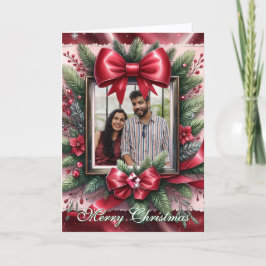 クリムゾンかわいらしホリーフォトクリスマスホリデーカード シーズンカード
