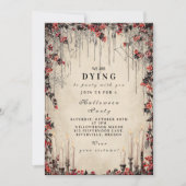 クリムゾンつる植物ゴシックハロウィーンお祝い 招待状 (正面)