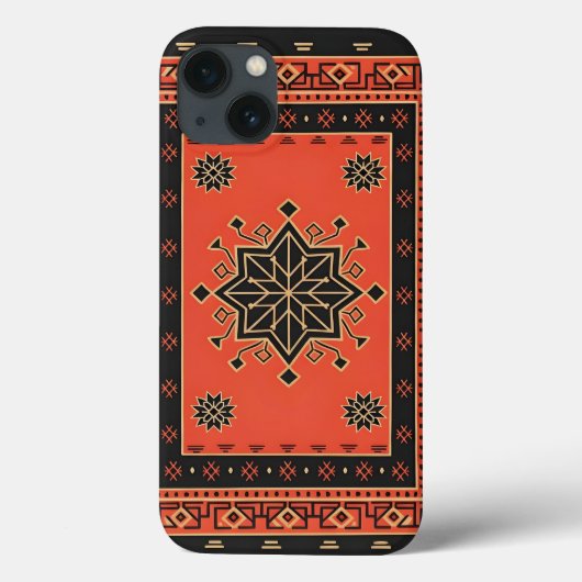 クリムゾンとオブシディアンの幾何学模様部族スター Case-Mate iPhoneケース (裏面)