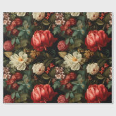 クリムゾンとクリームのヴィンテージフローラの分離 ラッピングペーパー (フラット)