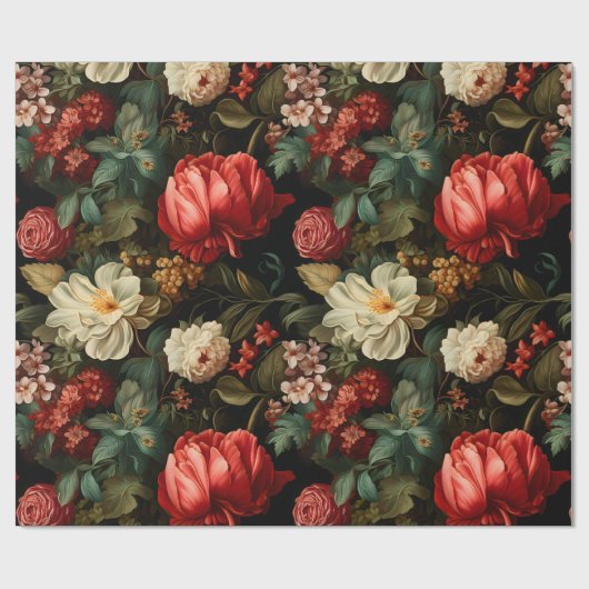 クリムゾンとクリームのヴィンテージフローラの分離 ラッピングペーパー (フラット)