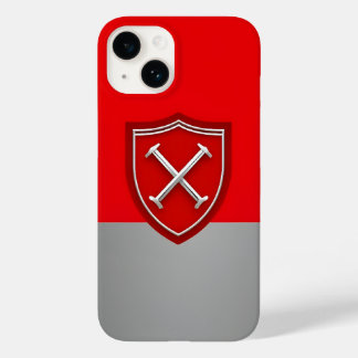 クリムゾンとシルバーグレーの背景でシールド Case-Mate iPhone 14ケース