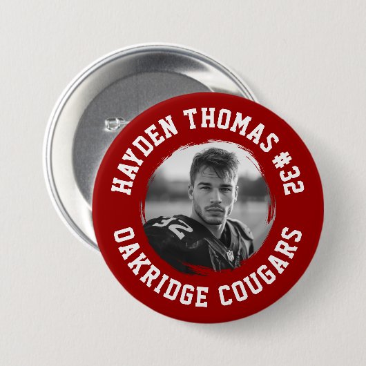 クリムゾンとホワイトアスリート名ジャージー番号写真 缶バッジ (正面&裏面)