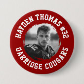 クリムゾンとホワイトアスリート名ジャージー番号写真 缶バッジ (正面)