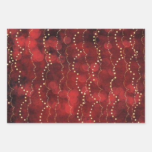 クリムゾンと金ゴールド妖精ライトクリスマス ラッピングペーパーシート (正面2)