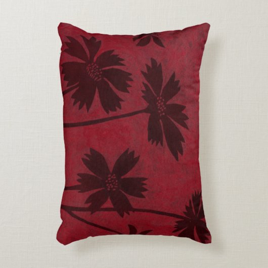 クリムゾンの背景の花の頭のシルエット アクセントクッション (正面(垂直))