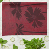 クリムゾンの背景の花の頭のシルエット キッチンタオル (折り畳み)