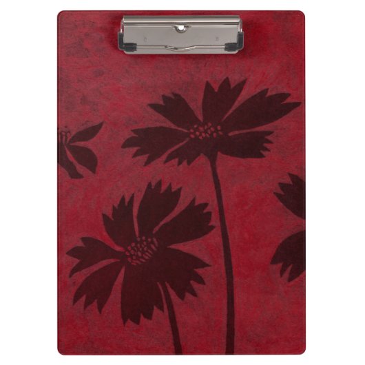 クリムゾンの背景の花の頭のシルエット クリップボード (正面)