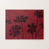 クリムゾンの背景の花の頭のシルエット ジグソーパズル (横)