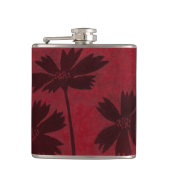 クリムゾンの背景の花の頭のシルエット フラスク (正面)