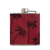 クリムゾンの背景の花の頭のシルエット フラスク (裏面)