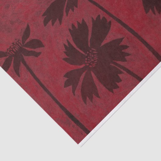 クリムゾンの背景の花の頭のシルエット 薄葉紙 (詳細)