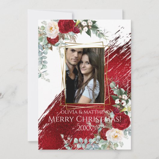 クリムゾンはっきりしたメリークリスマスフォトフレーム 招待状 (正面)