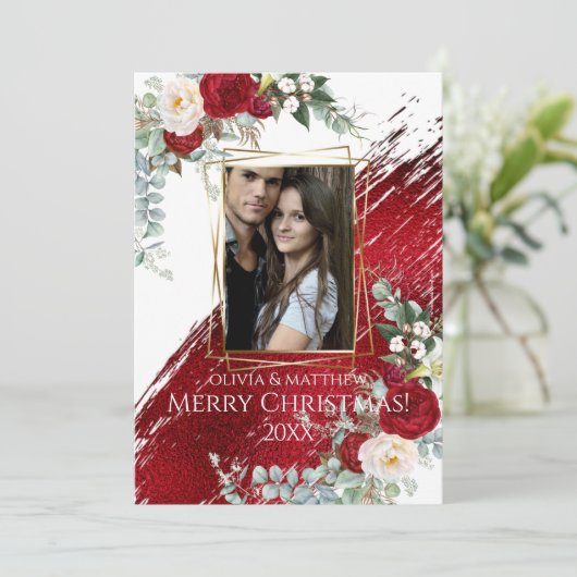 クリムゾンはっきりしたメリークリスマスフォトフレーム 招待状 (スタンド正面)