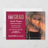 クリムゾンアンド金ゴールド卒業パーティー招待状 招待状 (正面)