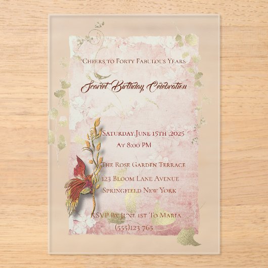 クリムゾンウィスパーズ40歳の誕生日アクリル招待 アクリル招待状 (正面)