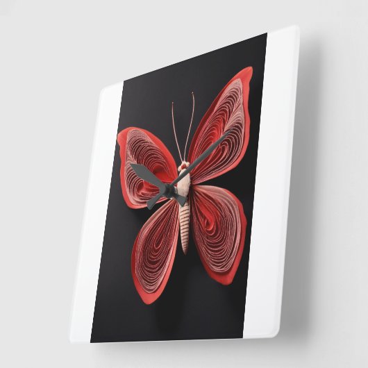 クリムゾンウイング：赤い蝶タトゥーウォールウォッチ スクエア壁時計 (傾斜)