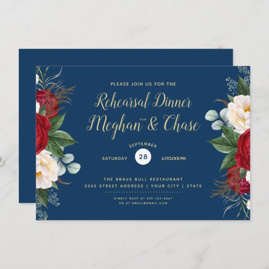 クリムゾンウォーターカラー牡丹フローラ 招待状 (正面/裏面)