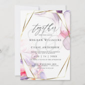 クリムゾンエレガントピンクと薄紫流体の水色 招待状 (正面)