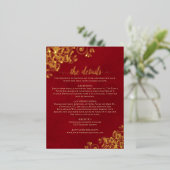 クリムゾンエレガントレッドゴールドフォイルの結婚詳細カード 箔招待状ポストカード (立ち正面)