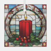 クリムゾンクリスマスキャンドルフェイクステンド ガラスオーナメント (正面)