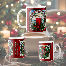 クリムゾンクリスマスキャンドル 模造ステンドグラス オーダーメイド コーヒーマグカップ