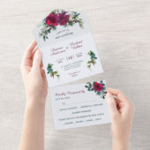 クリムゾンクリスマスローズ結婚ブーケが一斉に オールインワン招待状 (貼ってはがせる)