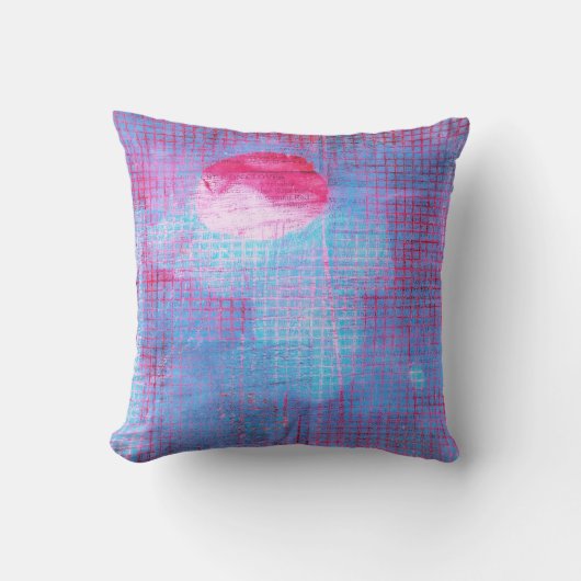 クリムゾンクローバー抽象芸術アートサークルグリッドピンクブルー クッション (正面)