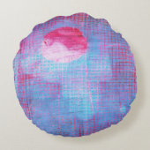 クリムゾンクローバー抽象芸術アートサークルグリッドピンクブルー ラウンドクッション (裏面)