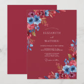 クリムゾンコーンフラワーの葉エウカリptusの結婚式 招待状 (正面/裏面)