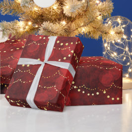 クリムゾンゴールドフェアリーライト クリスマス ラッピングペーパー