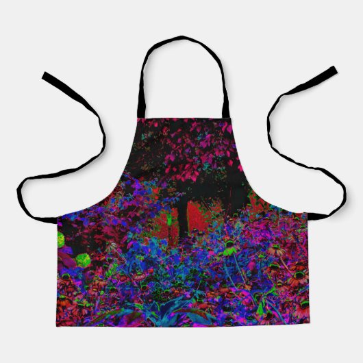 クリムゾンサイケデリックレッド&ブラックガーデンサンライズ エプロン (正面)