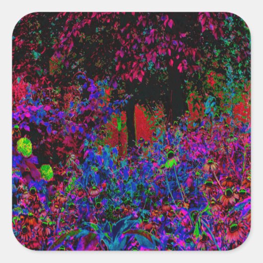 クリムゾンサイケデリックレッド&ブラックガーデンサンライズ スクエアシール (正面)