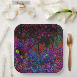 クリムゾンサイケデリックレッド&ブラックガーデンサンライズ ペーパープレート