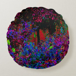 クリムゾンサイケデリックレッド&ブラックガーデンサンライズ ラウンドクッション