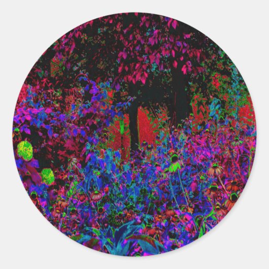 クリムゾンサイケデリックレッド&ブラックガーデンサンライズ ラウンドシール (正面)